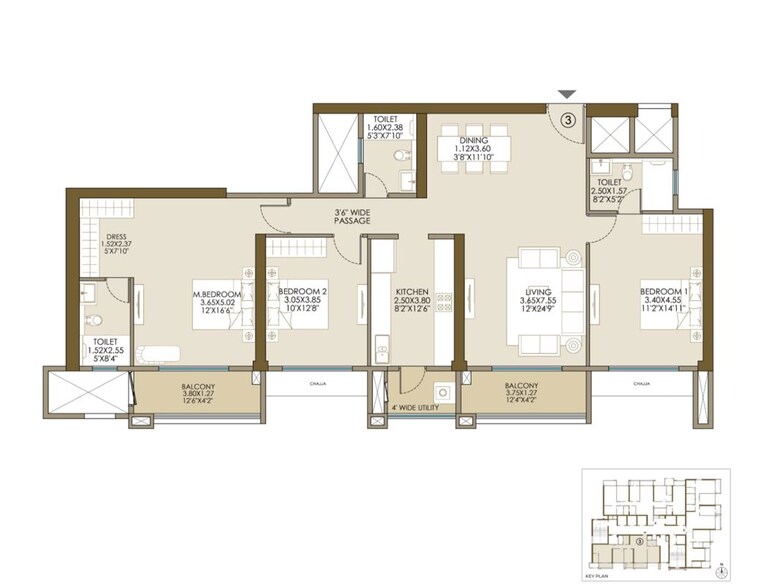 Floor Plan, malad east 3 Bedroom 1300 Sq.Ft. Apartment In Malad East Mumbai 10543721