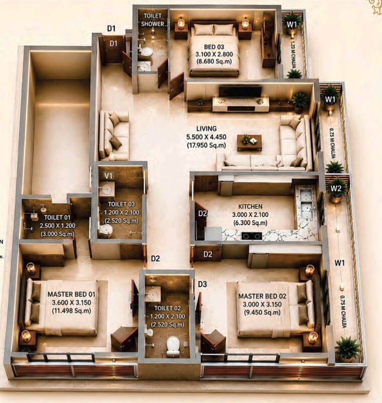 Floor Plan, mallika-chs 2 Bedroom 718 Sq.Ft. Apartment In New Panvel Navi Mumbai 10531228
