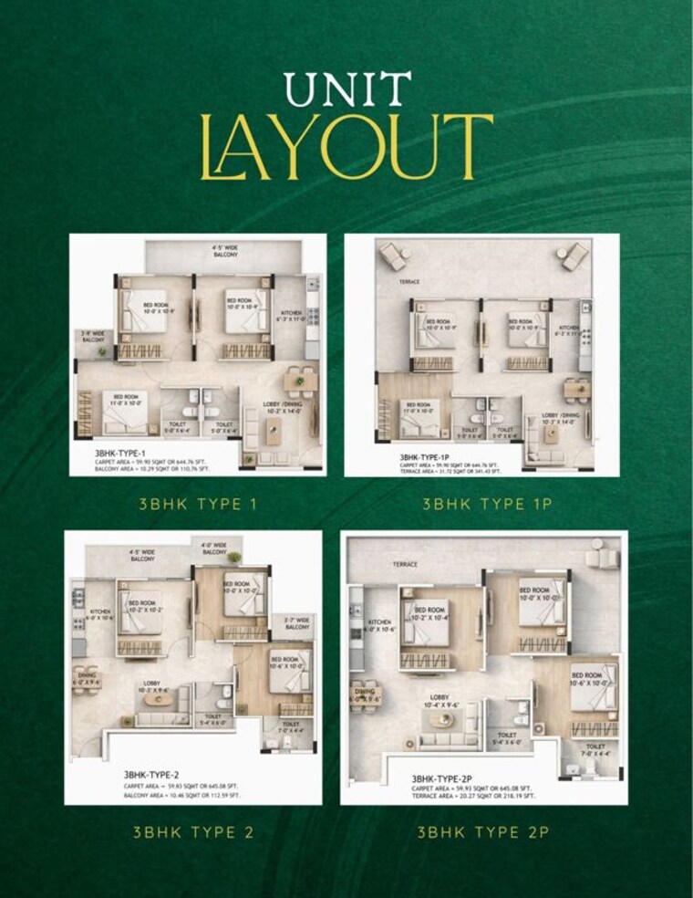 Floor Plan, ycon-platinum-heights 3 Bedroom 755 Sq.Ft. Apartment In Pataudi Gurgaon 10544414