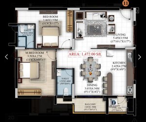 Floor Plan in 3 BHK Apartment at Vaishnavi Houdini, Bandlaguda Jagir – for Sale