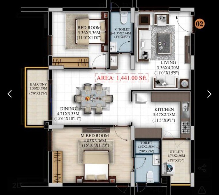 Floor Plan, vaishnavi-houdini 3 Bedroom 2028 Sq.Ft. Apartment In Bandlaguda Jagir Hyderabad 10539270