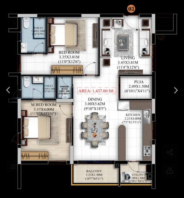 Floor Plan, vaishnavi-houdini 3 Bedroom 2028 Sq.Ft. Apartment In Bandlaguda Jagir Hyderabad 10539270