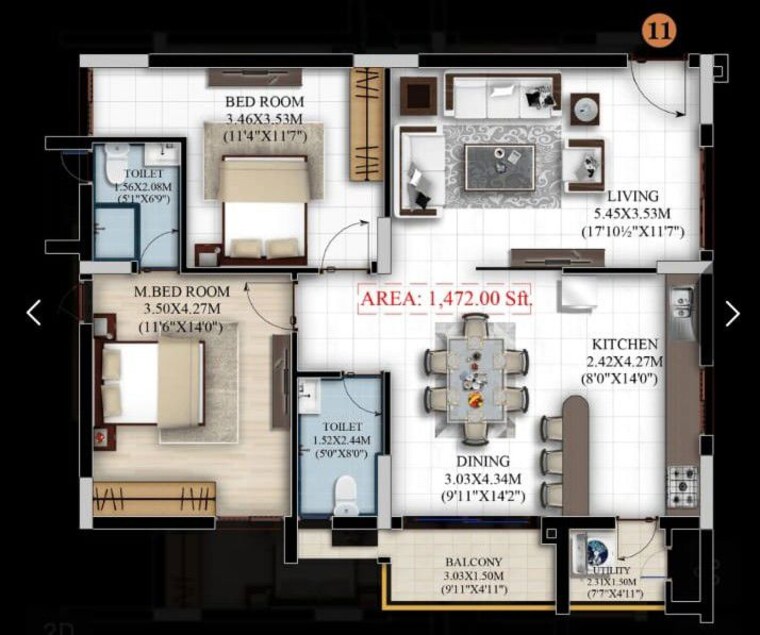 Floor Plan, vaishnavi-houdini 3 Bedroom 2028 Sq.Ft. Apartment In Bandlaguda Jagir Hyderabad 10539270