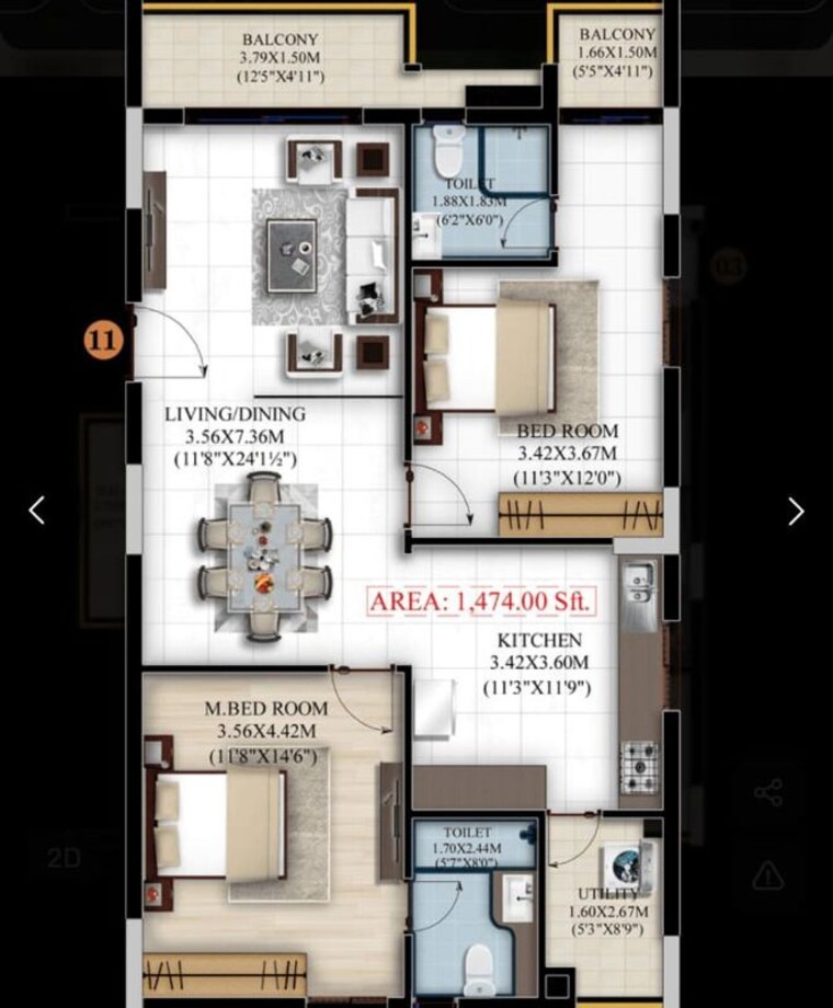 Floor Plan, vaishnavi-houdini 3 Bedroom 2028 Sq.Ft. Apartment In Bandlaguda Jagir Hyderabad 10539270