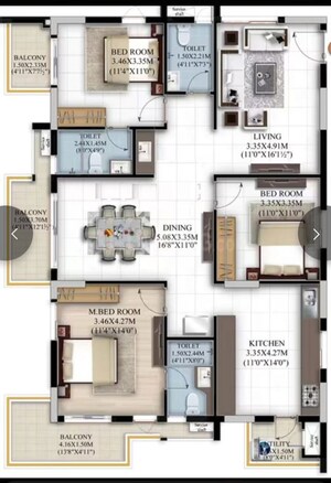 Floor Plan in 3 BHK Apartment at Vaishnavi Houdini, Bandlaguda Jagir – for Sale