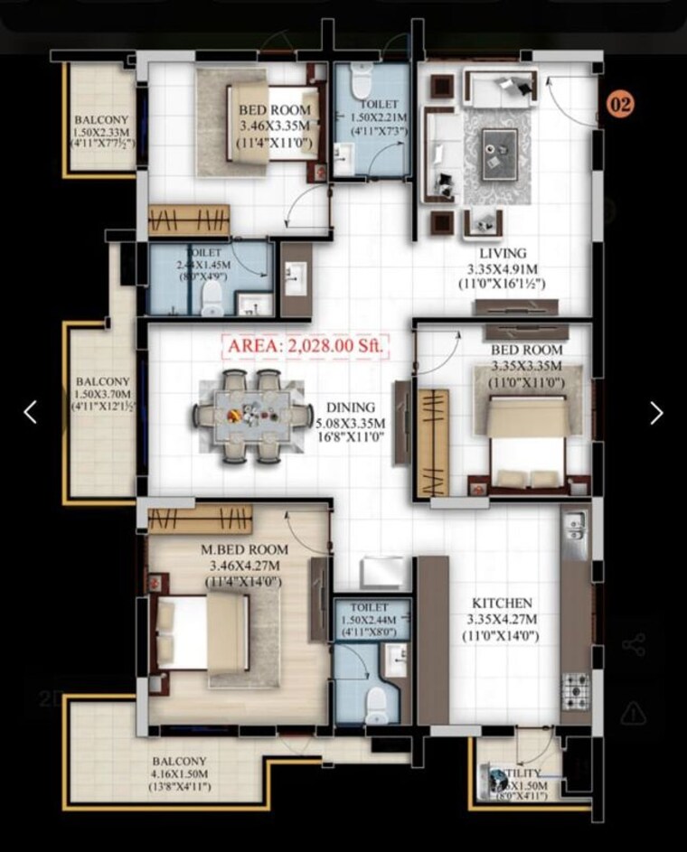 Floor Plan, vaishnavi-houdini 3 Bedroom 2028 Sq.Ft. Apartment In Bandlaguda Jagir Hyderabad 10539270