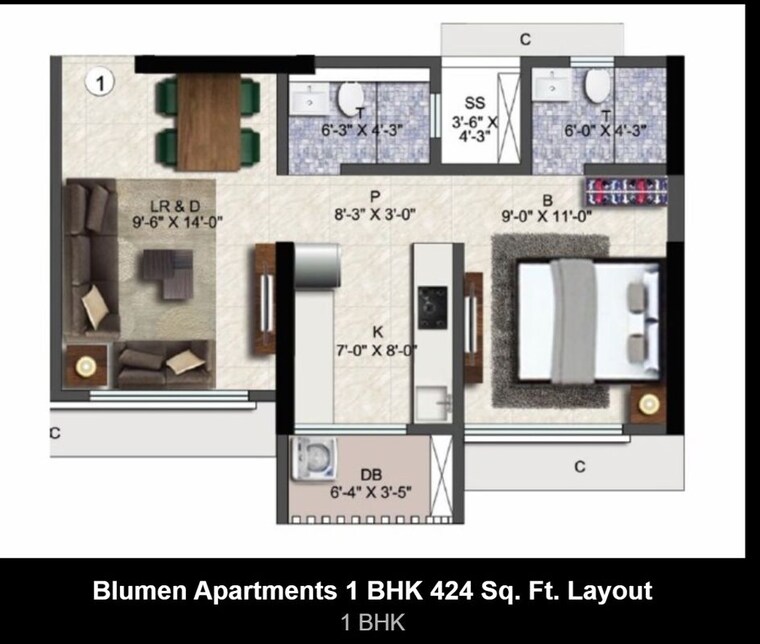 Floor Plan, blumen-apartments 1 Bedroom 500 Sq.Ft. Apartment In Vikhroli West Mumbai 10545656