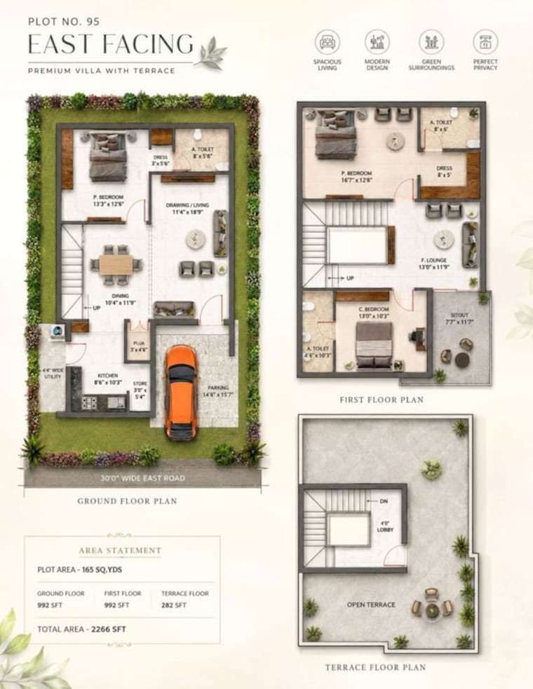 Floor Plan, lb nagar 3 Bedroom 2200 Sq.Ft. Villa In Lb Nagar Hyderabad 10546662