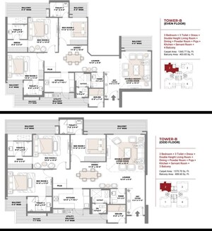 Floor Plan in 4 BHK Apartment at Shree Vardhman Ambrosia, Sector 70 – for Sale