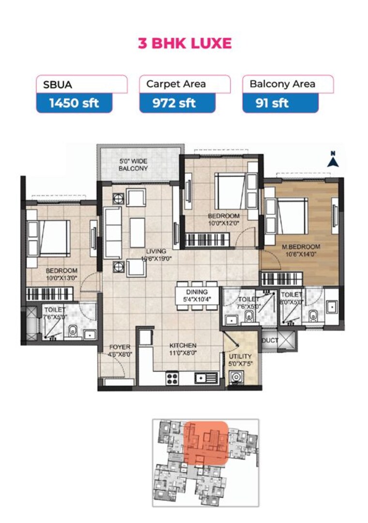 Floor Plan, sarjapur 3 Bedroom 1190 Sq.Ft. Apartment In Sarjapur Bangalore 10181817