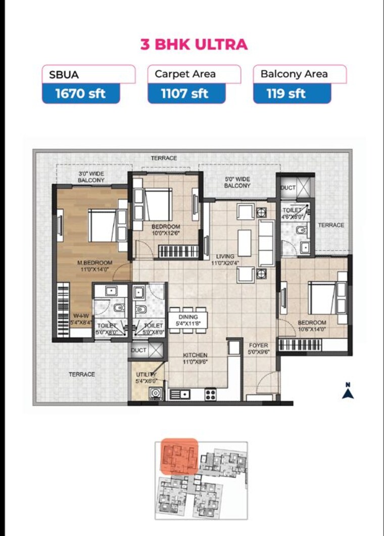 Floor Plan, sarjapur 3 Bedroom 1190 Sq.Ft. Apartment In Sarjapur Bangalore 10181817