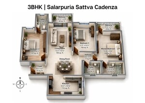 Floor Plan in 3.5 BHK Apartment at Salarpuria Sattva Cadenza, Kudlu Gate – for Sale