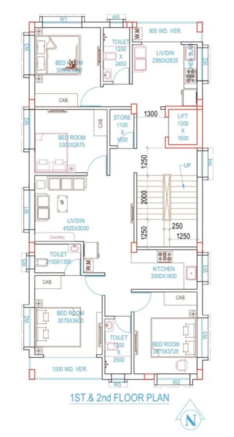 Floor Plan, new town 3 Bedroom 1400 Sq.Ft. Apartment In New Town Kolkata 10551361