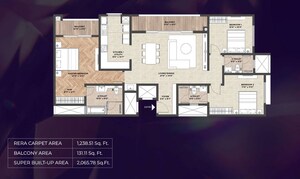 Floor Plan in 3 BHK Apartment at Puravankara Purva Westend, Kudlu Gate – for Sale