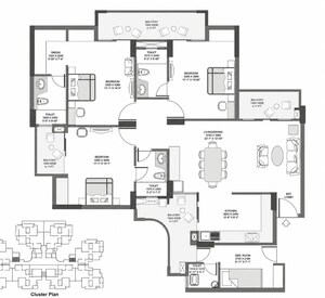 Floor Plan in 3.5 BHK Apartment at Purvanchal Royal City, Chi V Greater Noida – for Sale