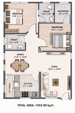 Floor Plan in 2 BHK Apartment at Maithri Enclave, Sainikpuri – for Sale