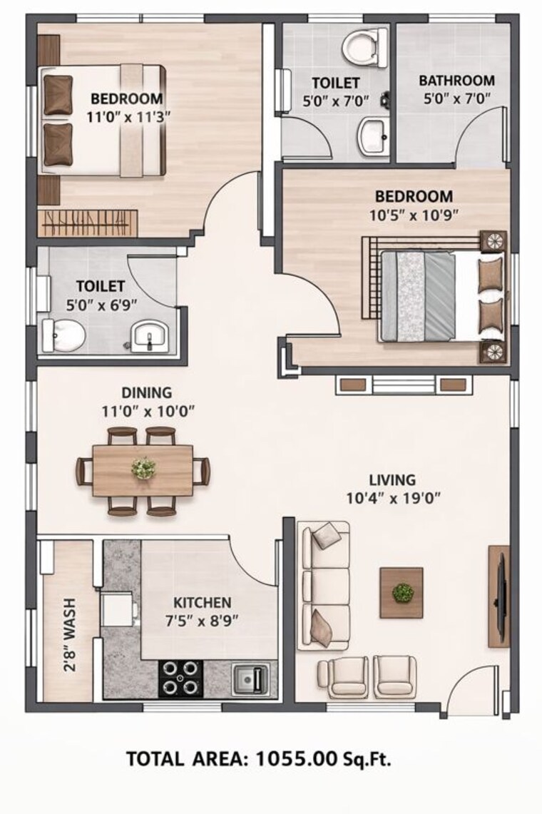 Floor Plan, maithri-enclave 2 Bedroom 1050 Sq.Ft. Apartment In Sainikpuri Hyderabad 10553687