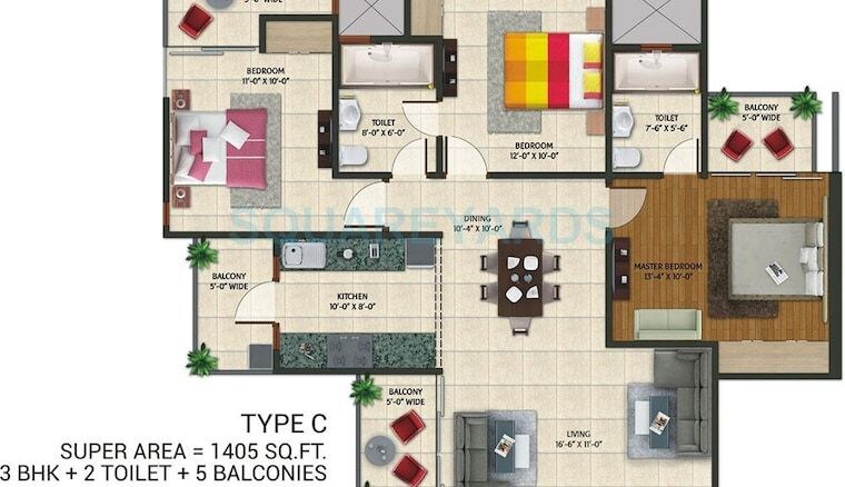 Floor Plan, amaatra-homes 2 Bedroom 970 Sq.Ft. Apartment In Sector 10 Greater Noida Greater Noida 10553947