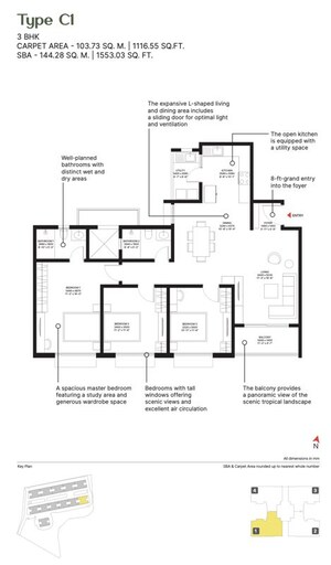 Floor Plan in 3 BHK Apartment at Sobha Ayana, Panathur – for Sale