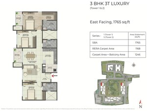 Floor Plan in 3 BHK Apartment at Abhee Aaria, Gunjur – for Sale