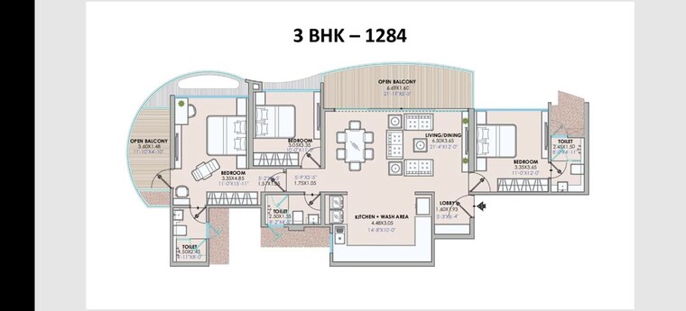 Floor Plan, chandrarang-the-embercrest 3 Bedroom 1284 Sq.Ft. Apartment In Wakad Pune 10551692