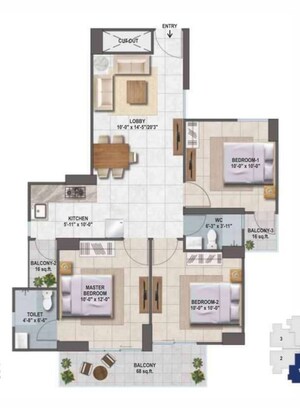 Floor Plan in 3 BHK Apartment at Conscient Habitat 102, Sector 102 – for Sale