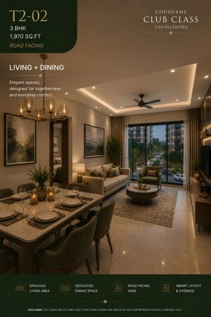 Living Room in 3 BHK Apartment at Agrahara – for Sale