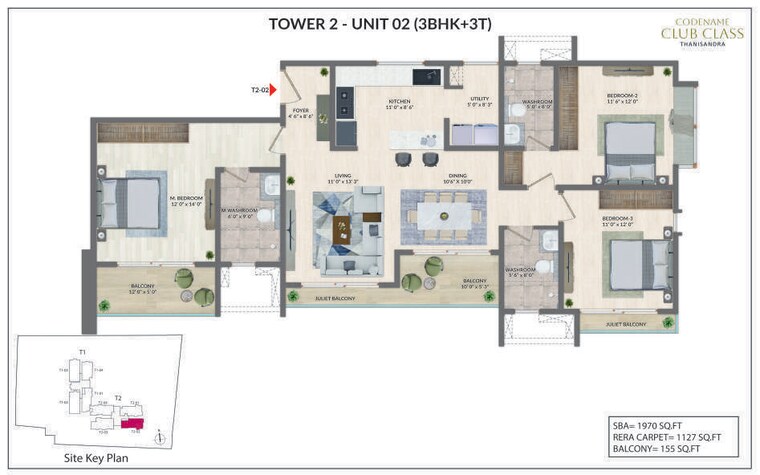 Floor Plan, agrahara 3 Bedroom 1970 Sq.Ft. Apartment In Agrahara Bangalore 10554322