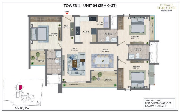 Floor Plan, agrahara 3 Bedroom 1832 Sq.Ft. Apartment In Agrahara Bangalore 10554027
