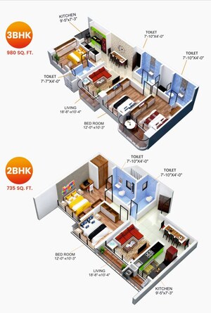 Floor Plan in 3 BHK Apartment at Samadhan CHS, Borivali West – for Sale