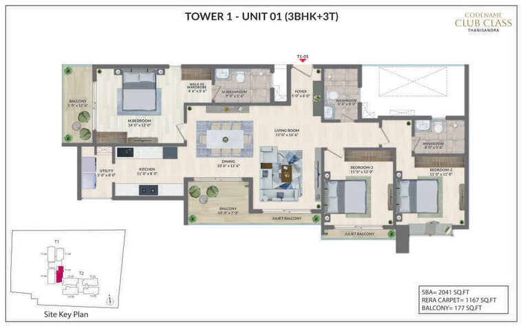 Floor Plan, agrahara 3 Bedroom 2041 Sq.Ft. Apartment In Agrahara Bangalore 10554384