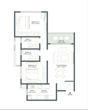 Floor Plan in 2 BHK Apartment at Embassy East Avenue, Whitefield – for Sale
