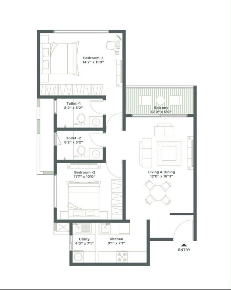 Floor Plan, embassy-east-avenue 2 Bedroom 1146 Sq.Ft. Apartment In Whitefield Bangalore 10559631