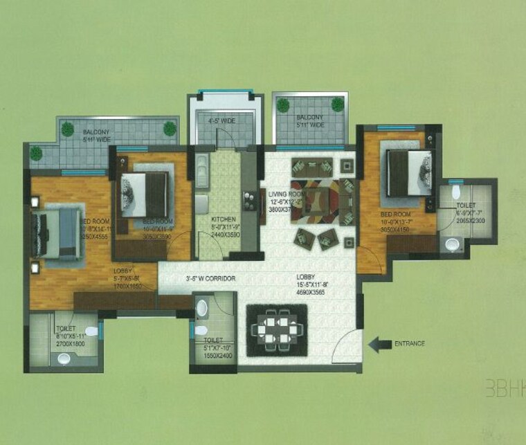 Floor Plan, dlf-regal-gardens 3 Bedroom 1778 Sq.Ft. Apartment In Sector 90 Gurgaon 10089398