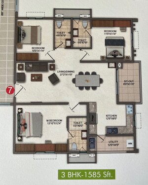 Floor Plan in 3 BHK Apartment at Pavani Mirabilia, Whitefield – for Sale