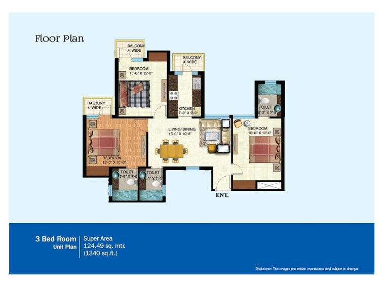 Floor Plan, mapsko-paradise 3 Bedroom 1340 Sq.Ft. Apartment In Sector 83 Gurgaon 9891870