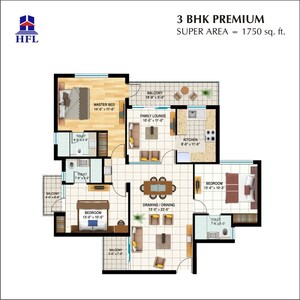 Floor Plan in 2 BHK Apartment at HFL Presidency Estate, Alwar Bypass Road – for Sale