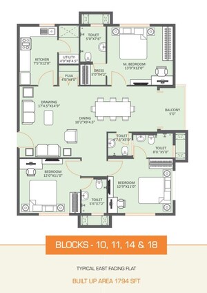 Floor Plan in 3 BHK Apartment at RDB Legend Harmony, Lingampally – for Sale