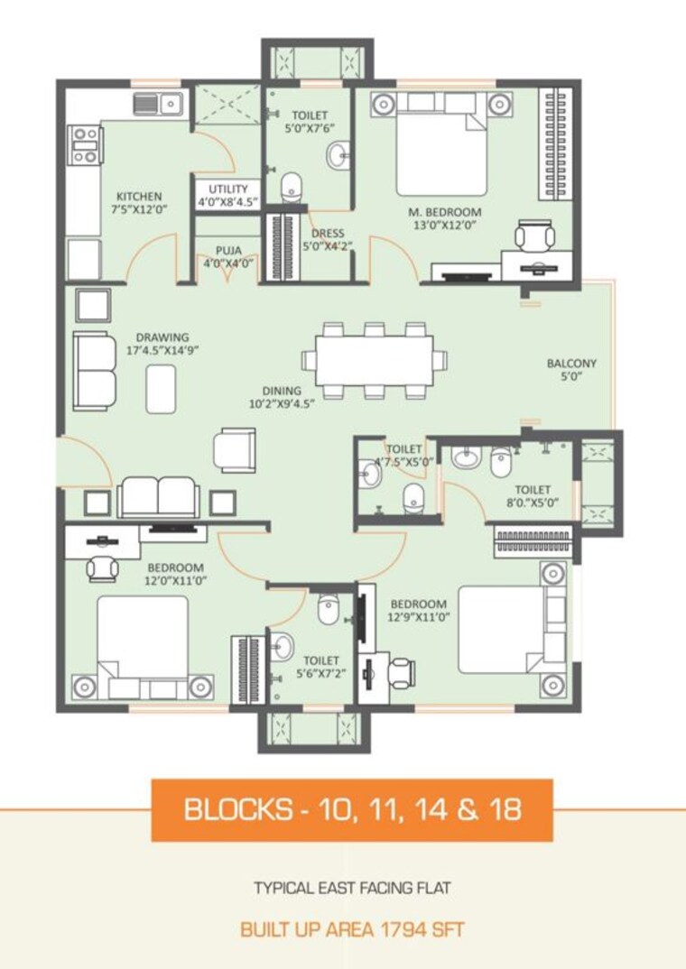 Floor Plan, rdb-legend-harmony 3 Bedroom 1794 Sq.Ft. Apartment In Lingampally Hyderabad 10564931