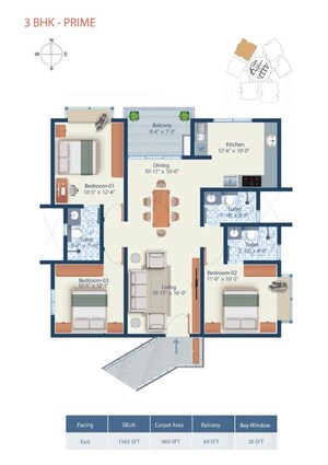 Floor Plan in 3 BHK Apartment at Mahendra Arto Helix, Electronic City – for Sale