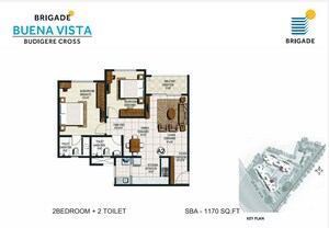 Floor Plan in 2 BHK Apartment at Brigade Buena Vista, Budigere – for Sale