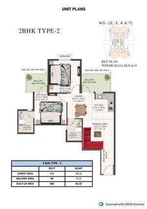 Floor Plan in 2 BHK Apartment at Sector 78 – for Sale