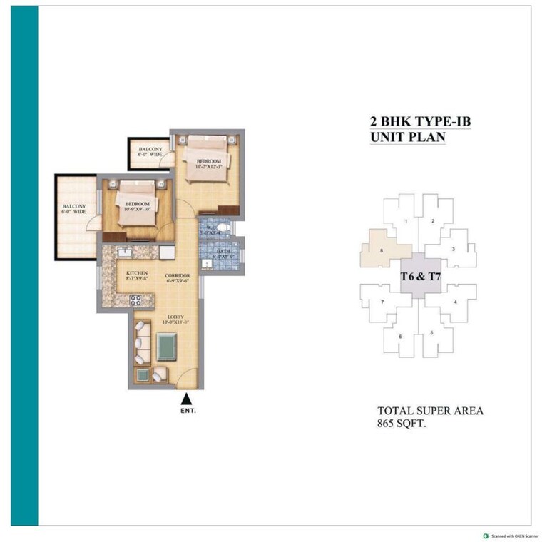 Floor Plan, pareena-micasa 2 Bedroom 865 Sq.Ft. Apartment In Sector 68 Gurgaon 10568927