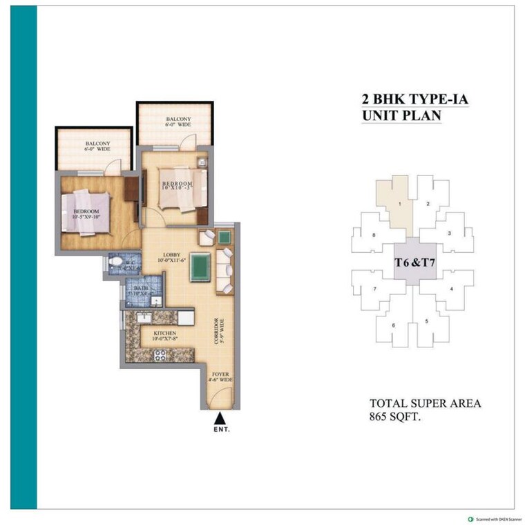Floor Plan, pareena-micasa 2 Bedroom 865 Sq.Ft. Apartment In Sector 68 Gurgaon 10568927