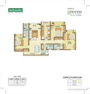 Floor Plan in 3 BHK Apartment at Indiabulls Greens, New Panvel – for Sale