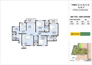 Floor Plan in 4 BHK Apartment at L&T Raintree Boulevard, Hebbal – for Sale
