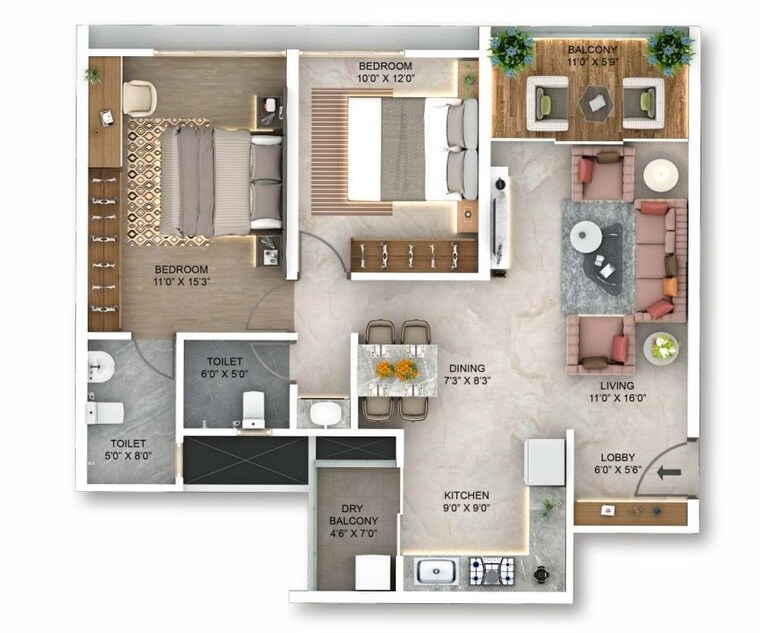 Floor Plan, kothrud 3 Bedroom 1052 Sq.Ft. Apartment In Kothrud Pune 10570551