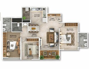 Floor Plan in 3 BHK Apartment at Kothrud – for Sale