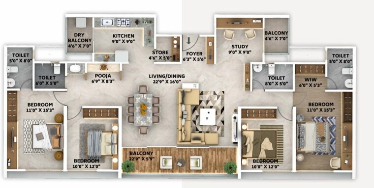 Floor Plan, kothrud 3 Bedroom 1052 Sq.Ft. Apartment In Kothrud Pune 10570551