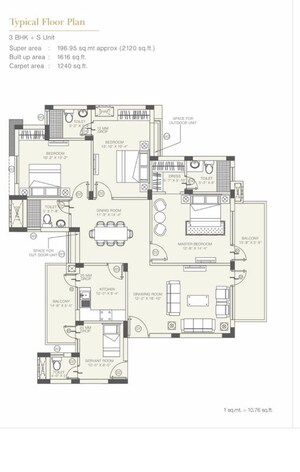 Floor Plan in 3.5 BHK Apartment at Orris Aster Court Premier, Sector 85 – for Sale